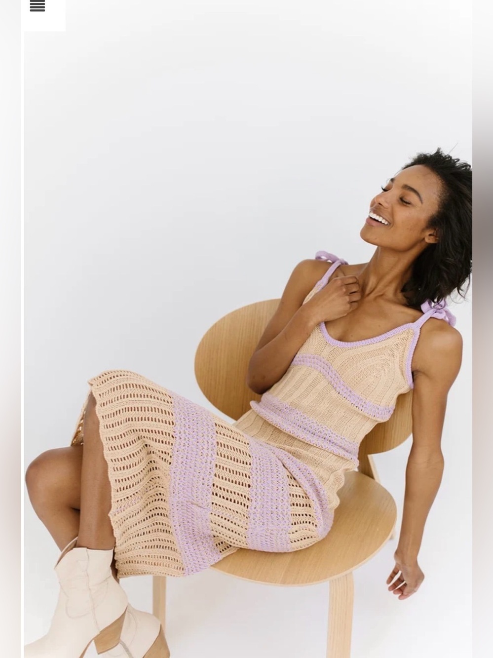 la Lavon Lavander And Tan MIDI Dress Crochet Adjustable Straps V Neck Size Large